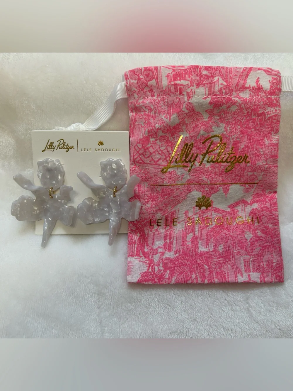 Lilly Pulitzer x Lele Sadoughi Resort White Floral Statement Earrings NWT